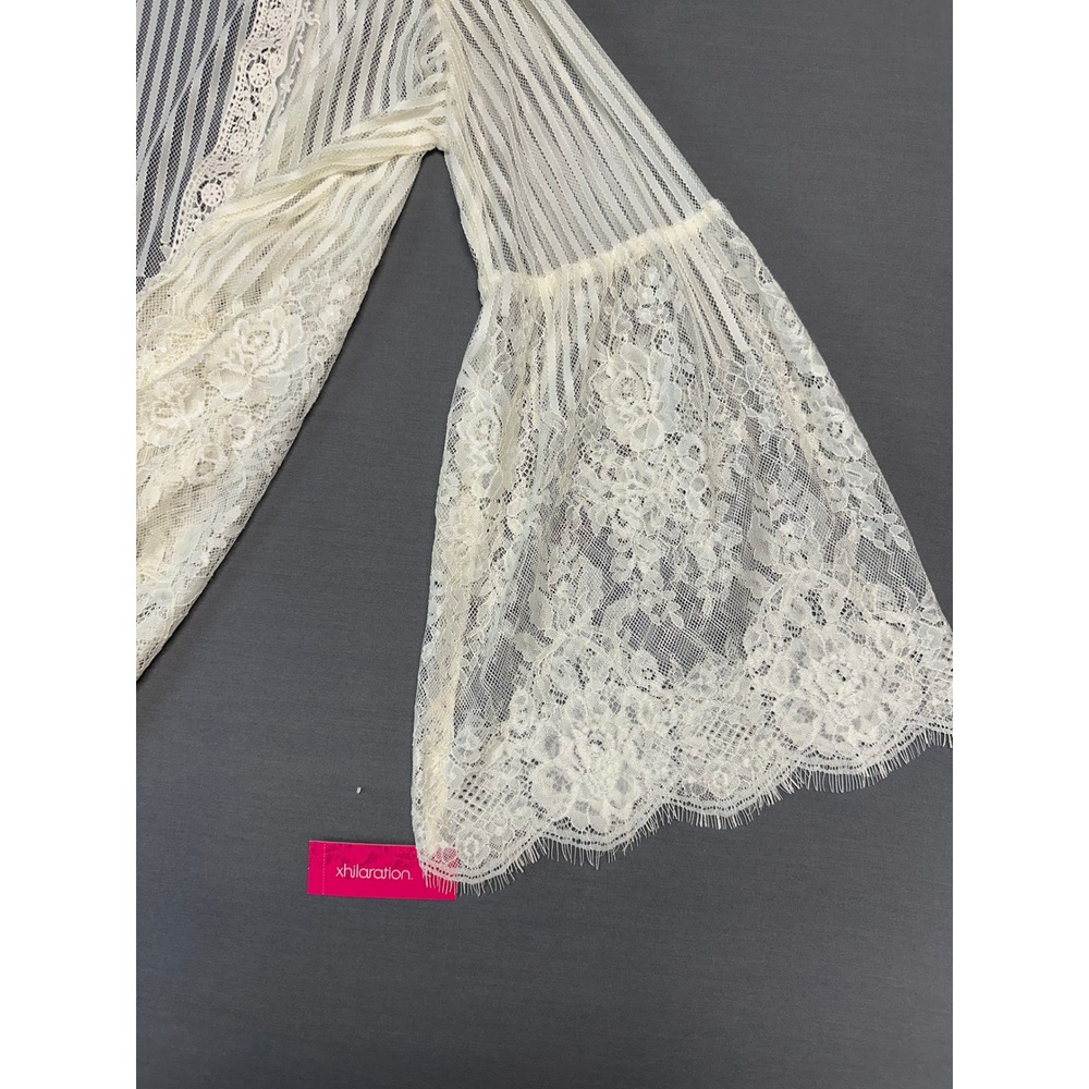 NWT* Ivory Lace Xhilaration Sheer Bell Sleeve Open Front Women's Cardigan XL - Picture 3 of 8